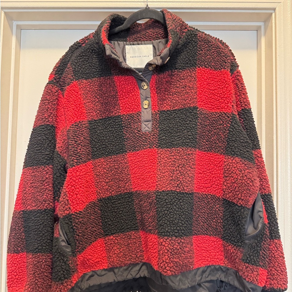 American Eagle Outfitters Red and Black Sherpa Jacket